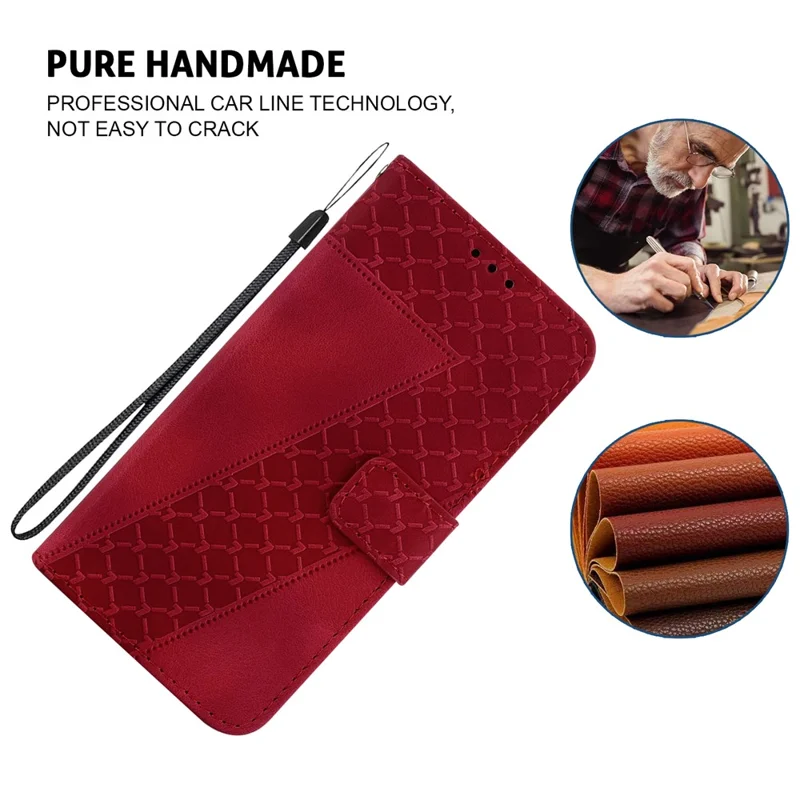 For iPhone 14 Plus Smartphone Case Stand Imprinted Pattern PU Leather Lightweight Wallet Cover - Red