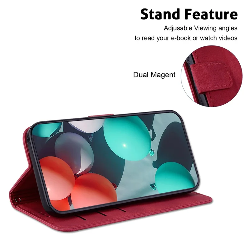 For iPhone 14 Pro Book Style Smartphone Case Stand Imprinted Pattern PU Leather Wallet Cover - Red
