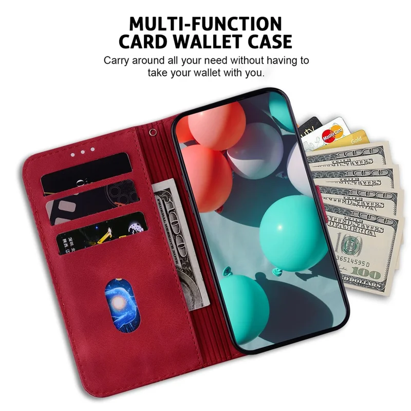 For iPhone 14 Pro Book Style Smartphone Case Stand Imprinted Pattern PU Leather Wallet Cover - Red