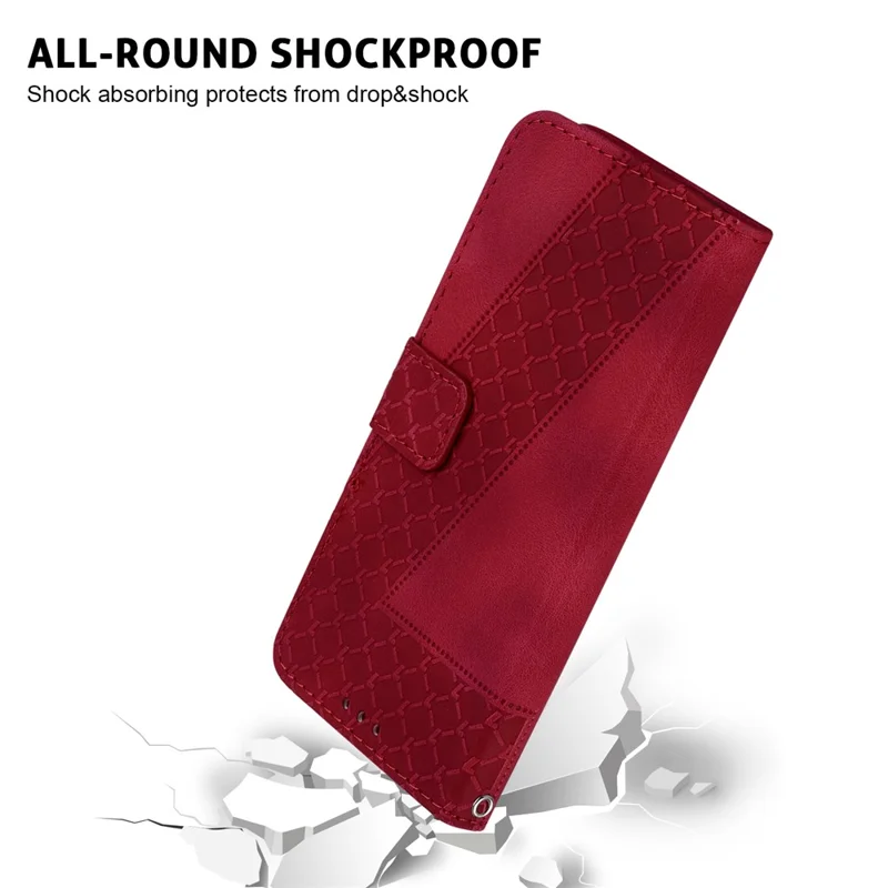 For iPhone 14 Pro Book Style Smartphone Case Stand Imprinted Pattern PU Leather Wallet Cover - Red