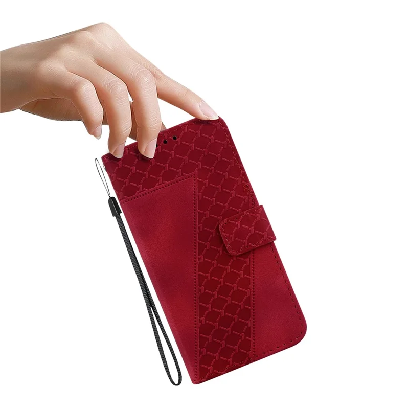 For iPhone 14 Pro Book Style Smartphone Case Stand Imprinted Pattern PU Leather Wallet Cover - Red