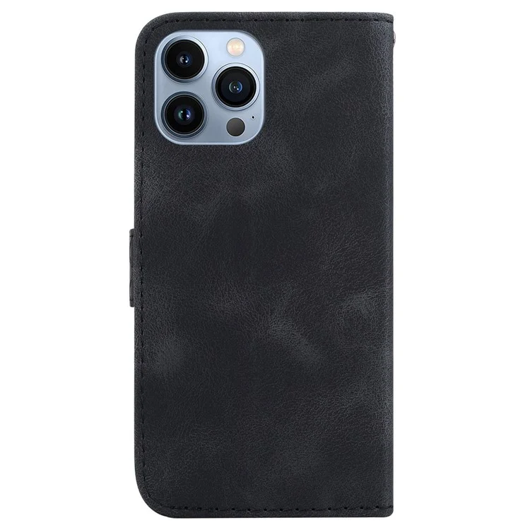 Slim-Fit Cover for iPhone 13 Pro Max , Stand Imprinted Pattern Wallet PU Leather Shockproof Phone Case - Black