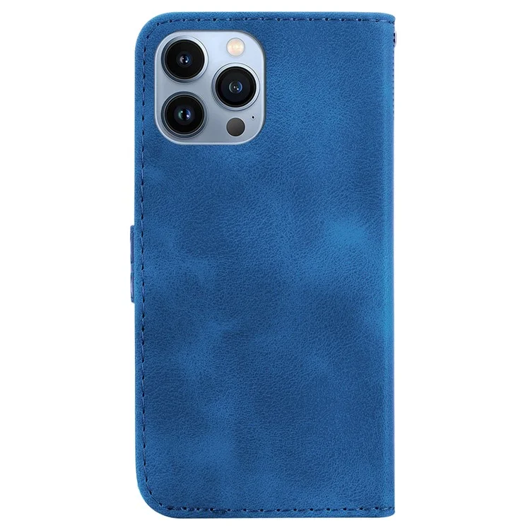 Para iPhone 14 Pro Max Stand Imprinted Pattern Phone Case PU Leather Shell Shockproof Wallet Cover - Dark Blue