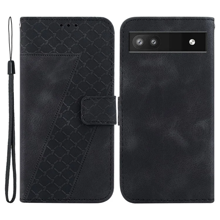 For Google Pixel 6a Dustproof Shell Stand Imprinted Wallet Cover PU Leather Phone Case - Black