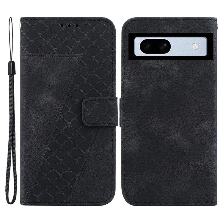 7-Shape Imprinted Leather Cover for Google Pixel 7a Shockproof Wallet Stand Phone Case - Black