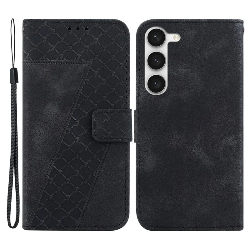Para Samsung Galaxy S23 Capa de Couro de Proteção Total 7-Shape Estampada Carteira Suporte Capa de Telefone - Preto