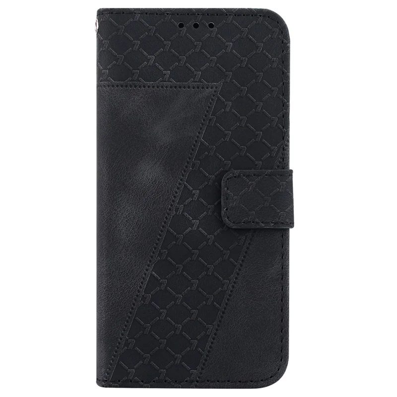 For Samsung Galaxy A24 4G (162.1 x 77.6 x 8.3mm) 7-Shape Imprinted Cell Phone Case Anti-scratch Wallet Stand Leather Cover - Black