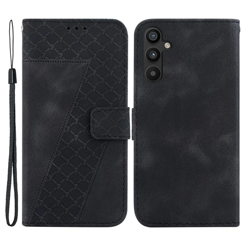 For Samsung Galaxy A34 5G Leather Wallet Shockproof Stand Case 7-Shape Imprinted Phone Cover - Black