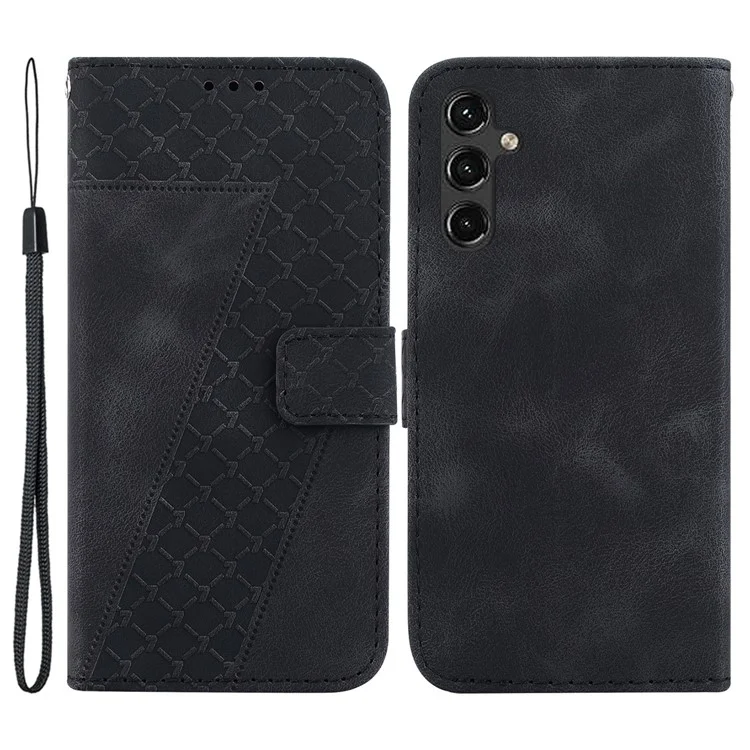 For Samsung Galaxy A14 5G / A14 4G 7-Shape Imprinted Leather Wallet Cover Flip Stand Anti-scratch Phone Case - Black