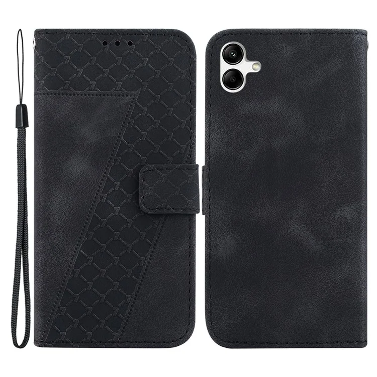 Pour Samsung Galaxy A04e 4G / F04 4G / M04 4G 7-Shape Imprinted Phone Case Anti-fall Leather Wallet Stand Shell - Noir
