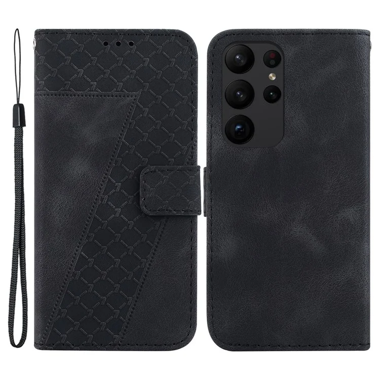 Para Samsung Galaxy S23 Ultra Capa de Telefone à Prova de Queda em Couro PU com Suporte em Forma de 7 - Preta
