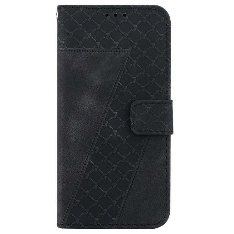 For Samsung Galaxy A03s (166.5 x 75.98 x 9.14mm) 7-Shape Imprinted PU Leather Phone Case Wallet Stand Cover - Black