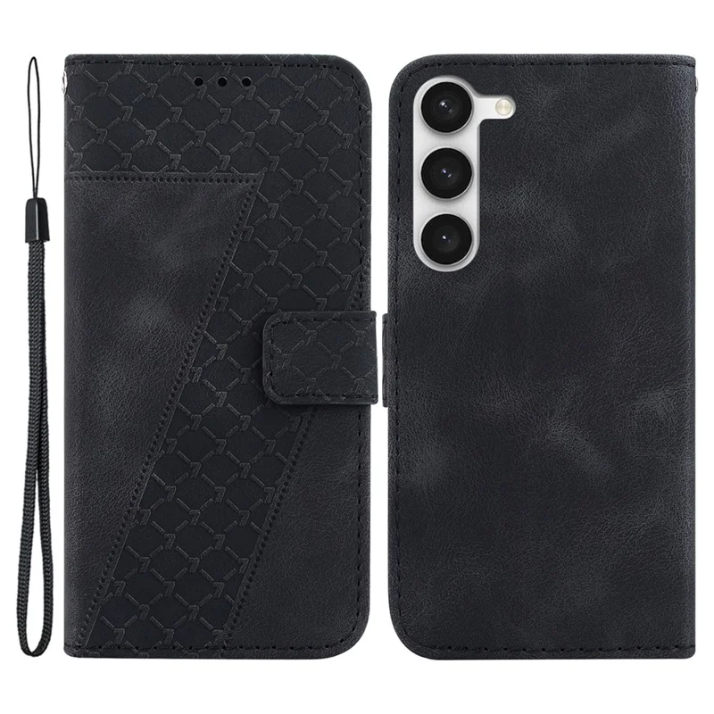 Para Samsung Galaxy S23+ Leather Wallet Phone Case 7-Shape Imprinted Anti-drop Stand Cover - Black