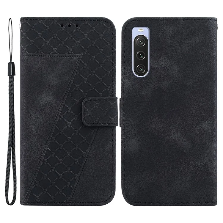 Para Sony Xperia 10 V 7-Shape Impreso Funda de Teléfono Móvil de Cuero PU con Soporte para Cartera - Negro