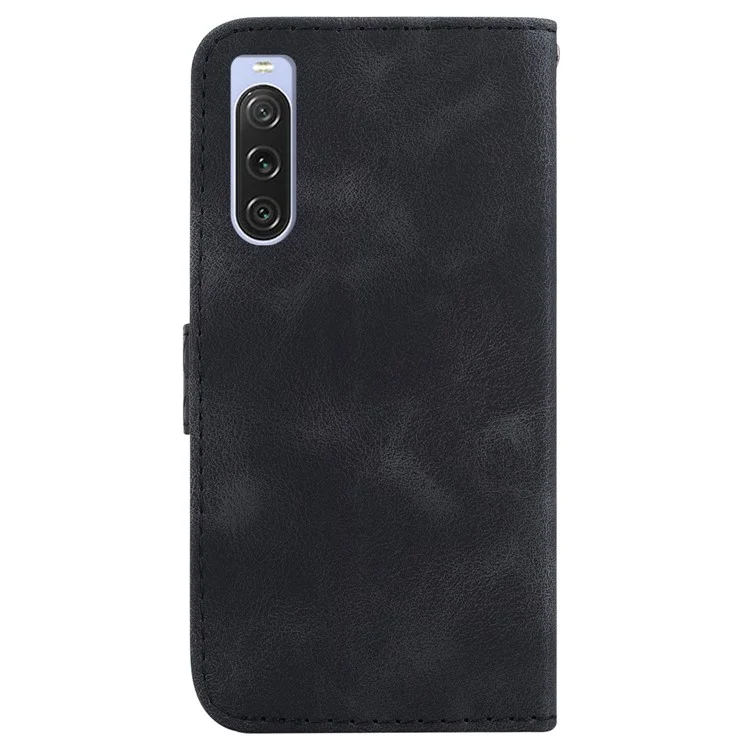 Para Sony Xperia 10 V 7-Shape Impreso Funda de Teléfono Móvil de Cuero PU con Soporte para Cartera - Negro