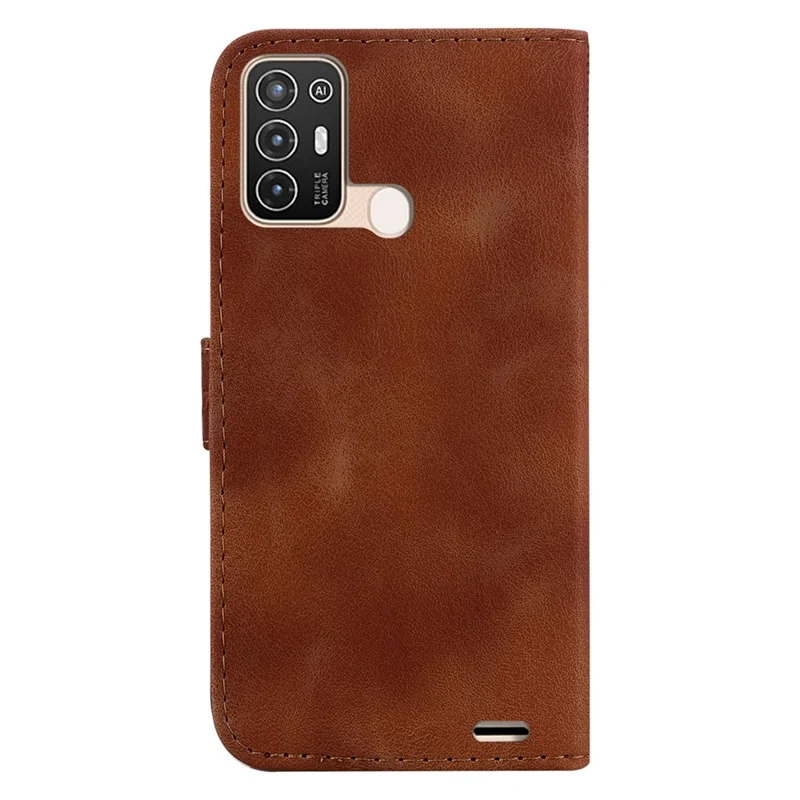 PU Leather Wallet Phone Cover for ZTE Blade A52 , 7-Shape Imprinted Stand Protective Case - Brown