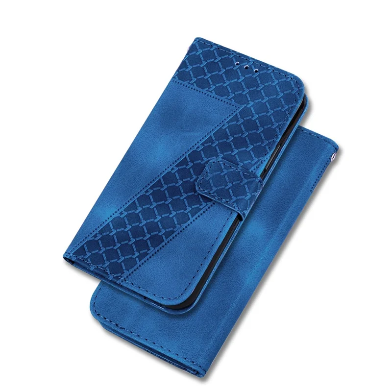 PU Leather Wallet Phone Cover for ZTE Blade A52 , 7-Shape Imprinted Stand Protective Case - Dark Blue