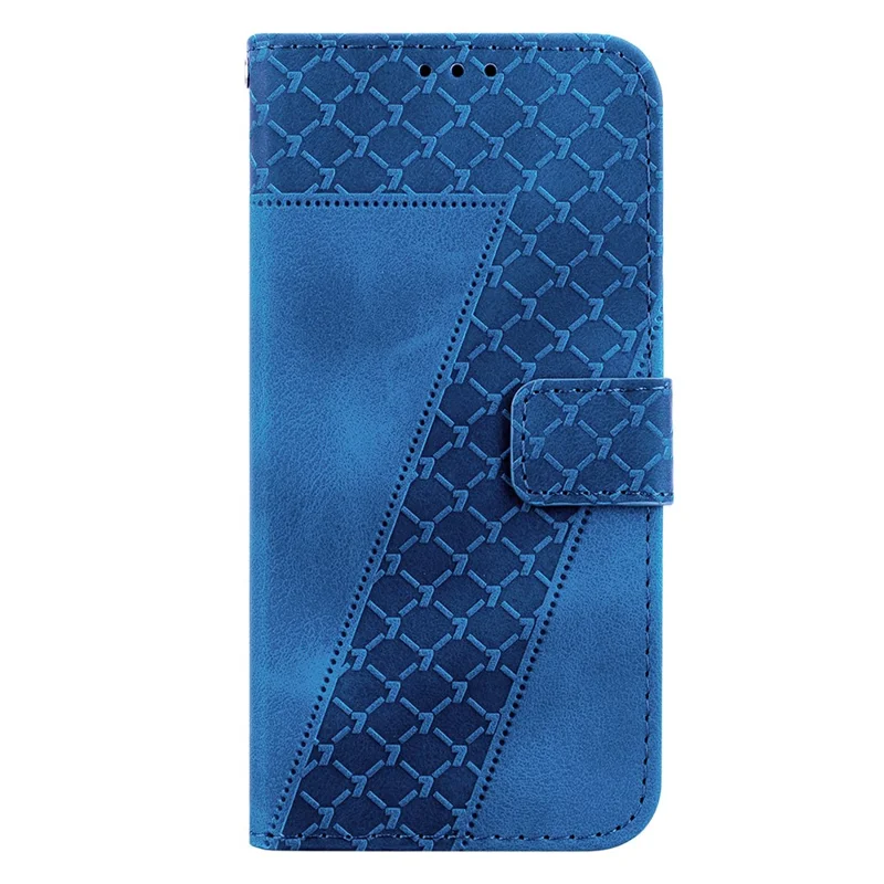 PU Leather Wallet Phone Cover for ZTE Blade A52 , 7-Shape Imprinted Stand Protective Case - Dark Blue