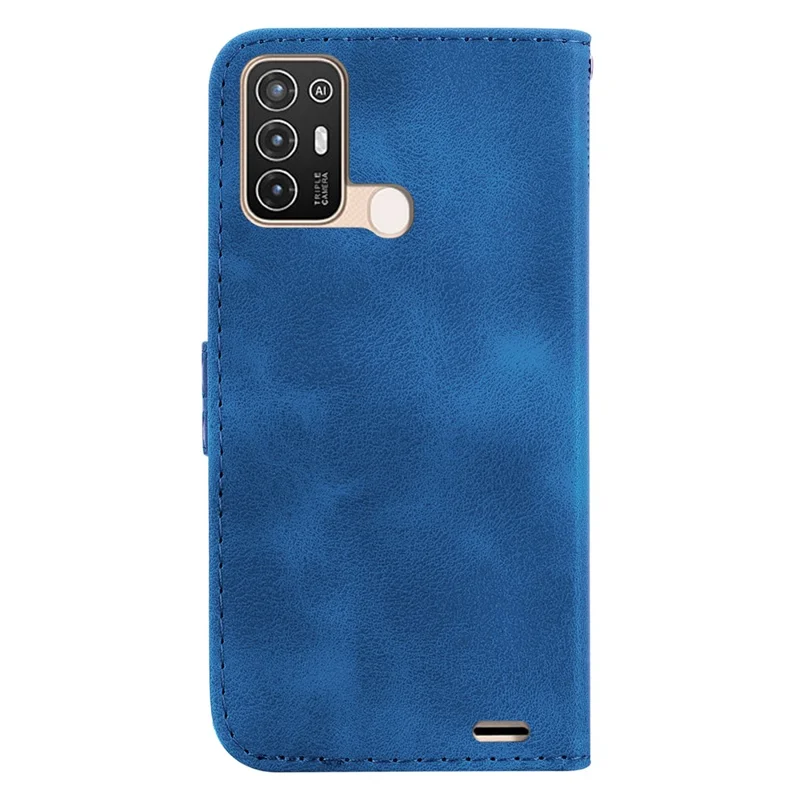 PU Leather Wallet Phone Cover for ZTE Blade A52 , 7-Shape Imprinted Stand Protective Case - Dark Blue