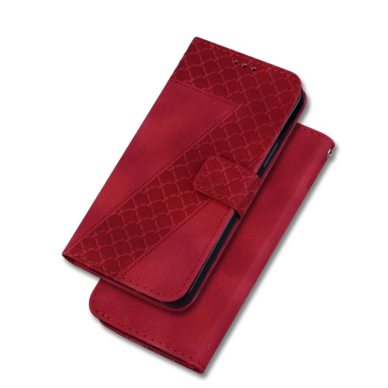 For Wiko Y82 Imprinted 7-Shape Pattern Leather Phone Case Flip Stand Wallet Cover - Red
