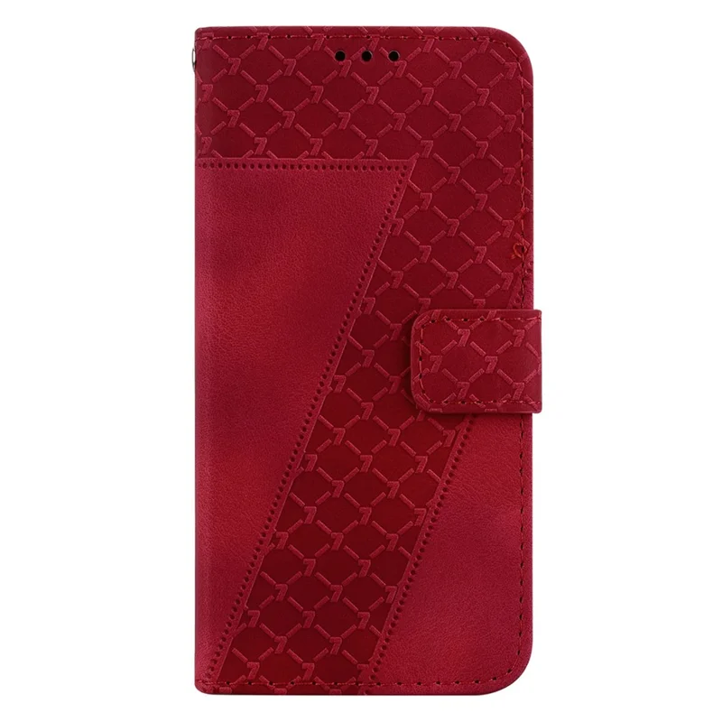For Wiko Y82 Imprinted 7-Shape Pattern Leather Phone Case Flip Stand Wallet Cover - Red