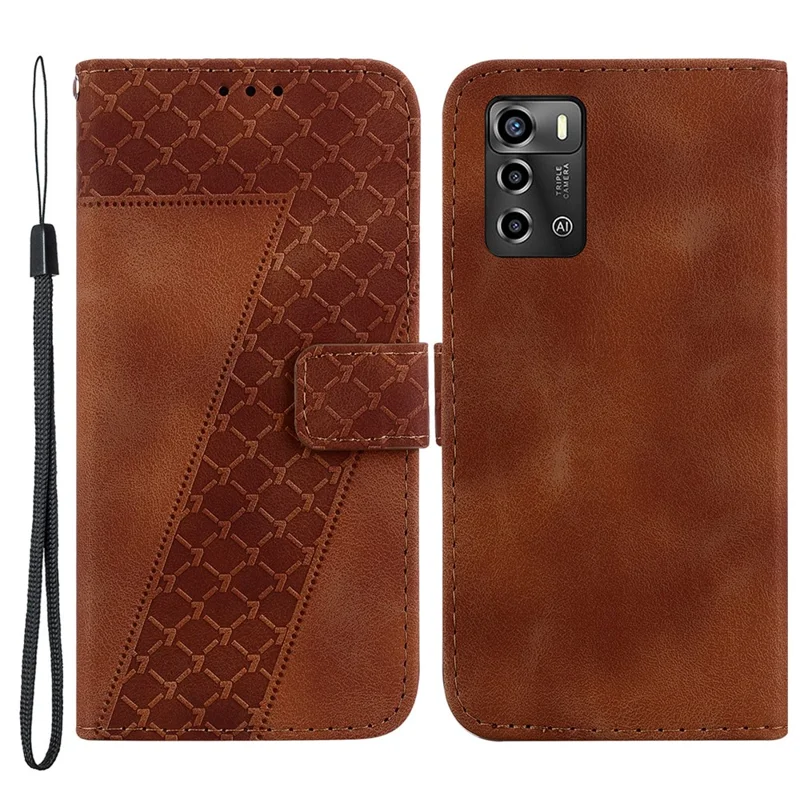 Para ZTE Blade A72 / Blade V40 Vita Imprinted 7-Shape Pattern Flip Leather Case Stand Phone Wallet Cover - Marrom