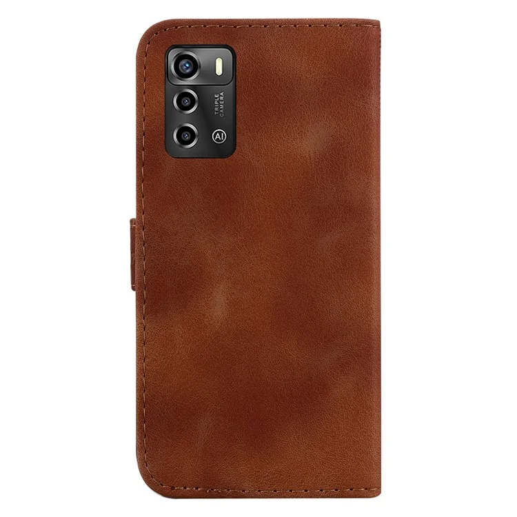 Para ZTE Blade A72 / Blade V40 Vita Imprinted 7-Shape Pattern Flip Leather Case Stand Phone Wallet Cover - Marrom