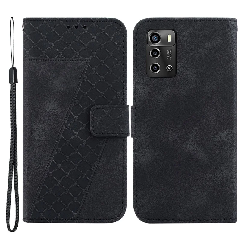 Para ZTE Blade A72 / Blade V40 Vita con patrón impreso de 7 formas, funda de cuero con tapa, soporte y cartera para teléfono - Negro