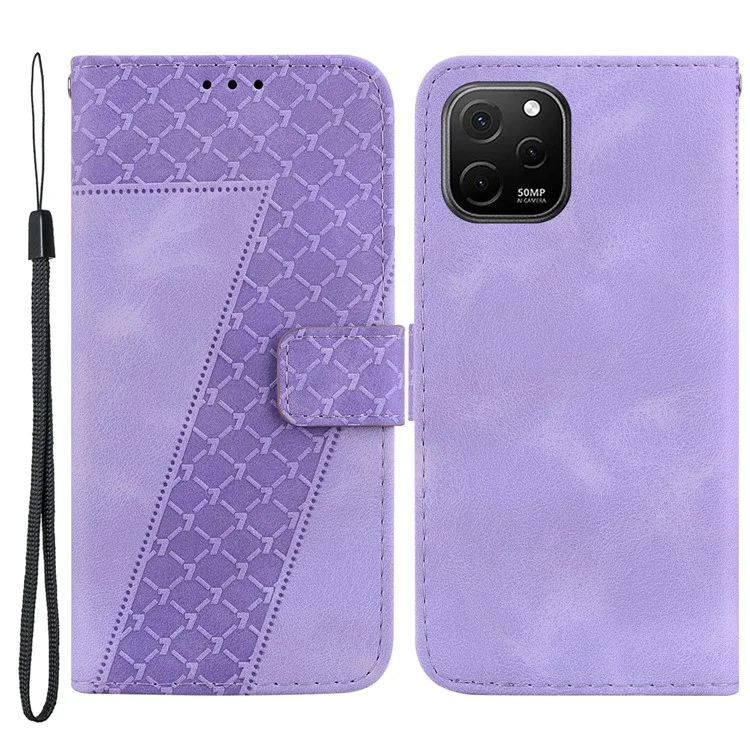 Para Huawei nova Y61 4G Stand Cover Imprinted 7-Shape Pattern Wallet Flip Leather Phone Case - Roxo