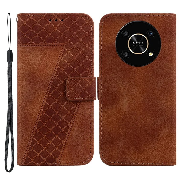 Для Honor X9 4G / 5G Slim-Fit Shell Leather Phone Case Stand Imprinted 7-Shape Pattern Wallet Flip Cover - Brown