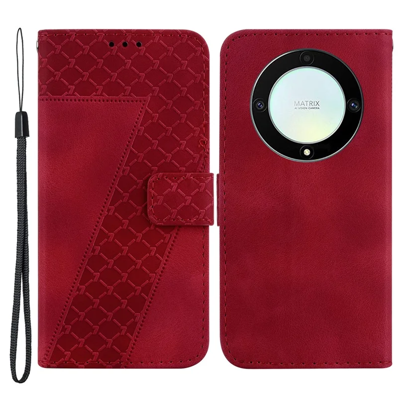 For Honor X9a 5G / X40 5G / Magic5 Lite 5G Flip Leather Phone Case Stand Imprinted 7-Shape Pattern Wallet Cover - Red