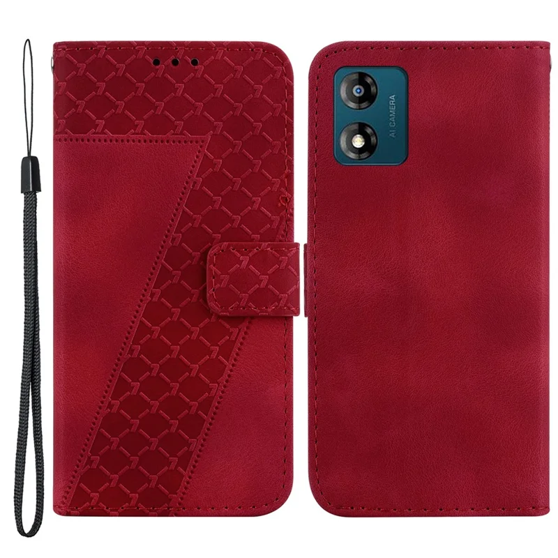 Für Motorola Moto E13 4G Magnetischer Verschluss Ledertasche Telefonhülle Bedruckt Flip-Ständer-Hülle - Rot