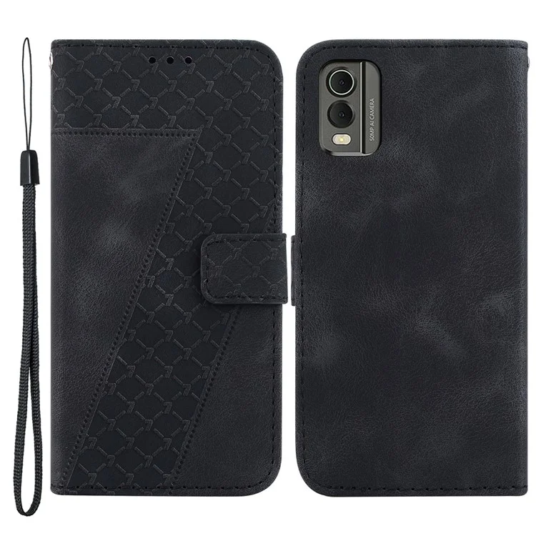 7-образный тиснёный чехол-кошелёк для Nokia C32 Flip Stand PU Leather Anti-drop Phone Case - чёрный
