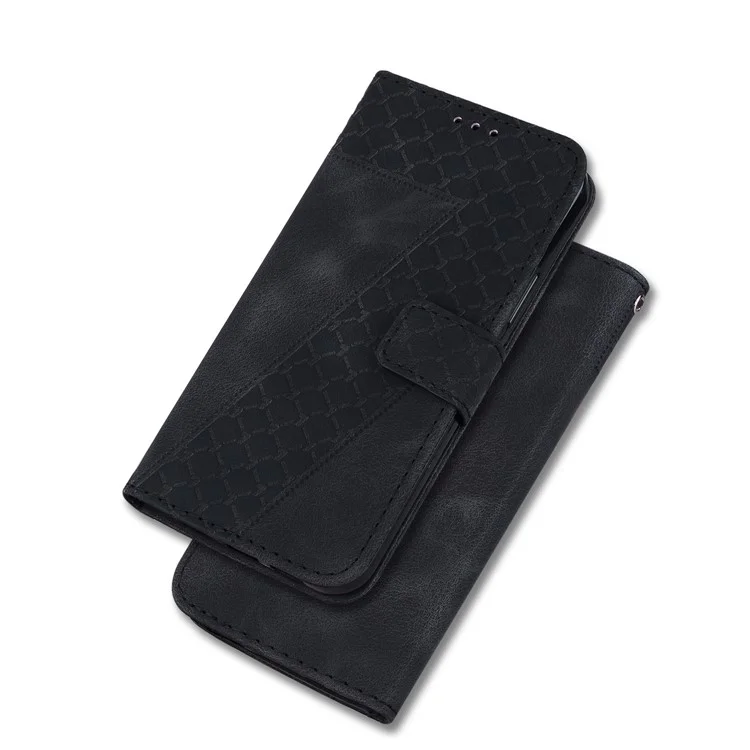 7-образный тиснёный чехол-кошелёк для Nokia C32 Flip Stand PU Leather Anti-drop Phone Case - чёрный