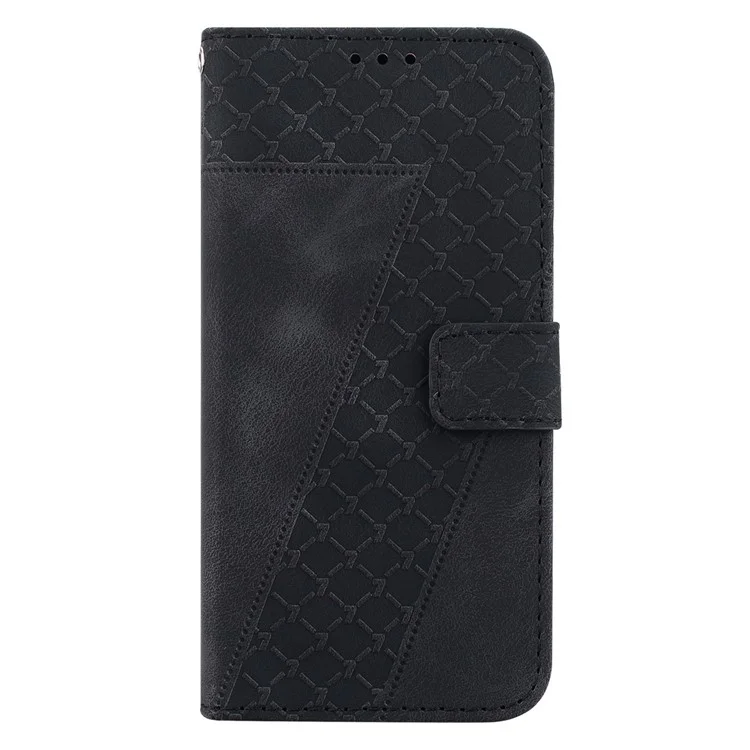 7-образный тиснёный чехол-кошелёк для Nokia C32 Flip Stand PU Leather Anti-drop Phone Case - чёрный