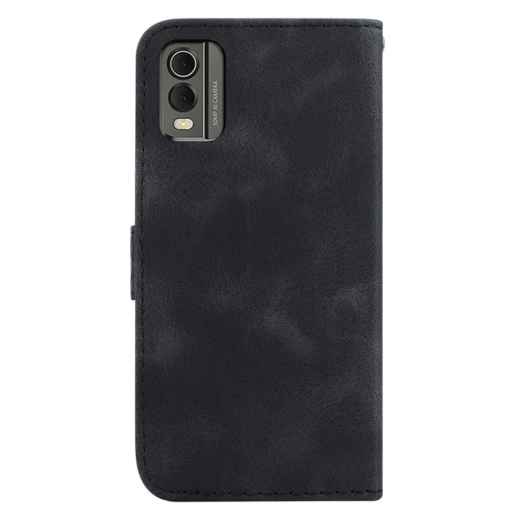 7-образный тиснёный чехол-кошелёк для Nokia C32 Flip Stand PU Leather Anti-drop Phone Case - чёрный