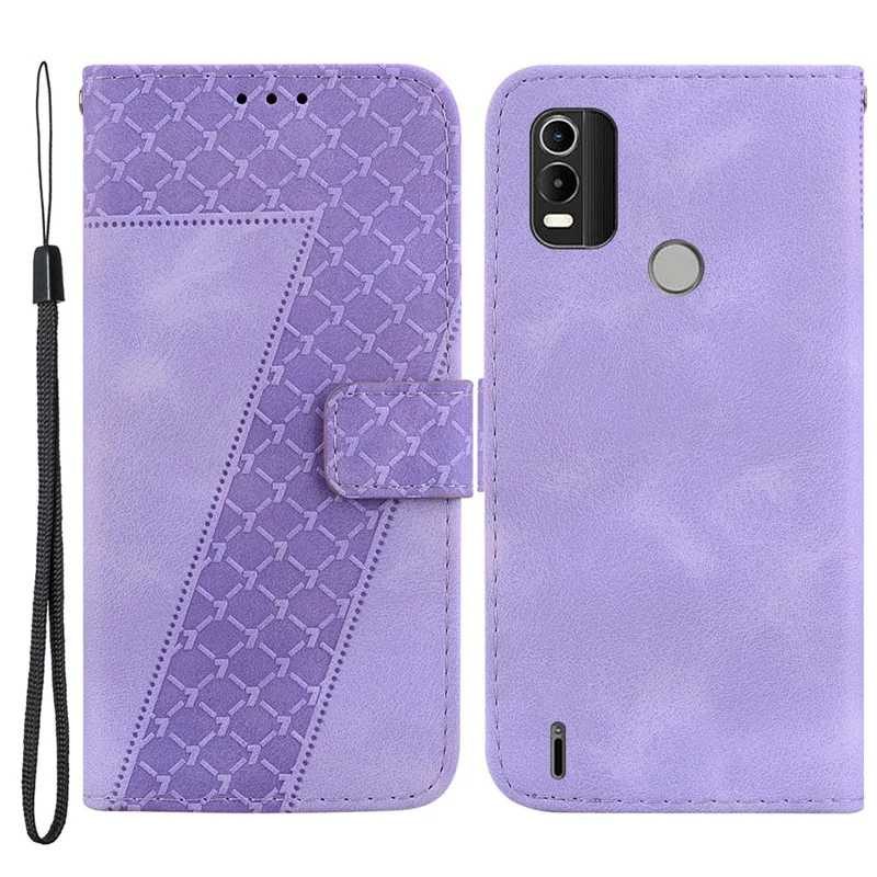 Leather Wallet Phone Cover for Nokia C21 Plus 4G , 7-Shape Imprinted Shockproof Stand Case - Purple