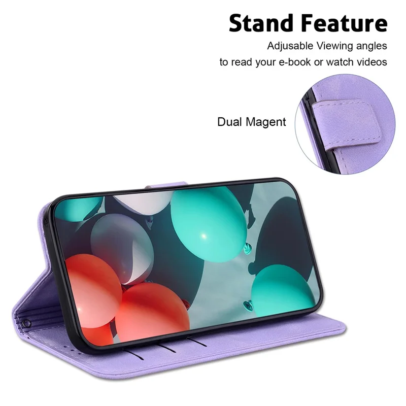 Leather Wallet Phone Cover for Nokia C21 Plus 4G , 7-Shape Imprinted Shockproof Stand Case - Purple