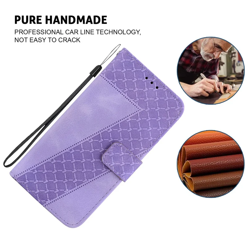 Leather Wallet Phone Cover for Nokia C21 Plus 4G , 7-Shape Imprinted Shockproof Stand Case - Purple