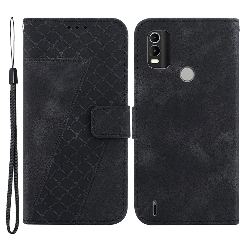 Leather Wallet Phone Cover for Nokia C21 Plus 4G , 7-Shape Imprinted Shockproof Stand Case - Black