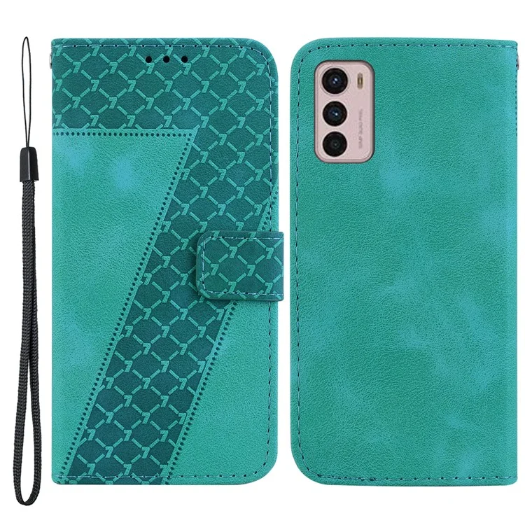 Para Motorola Moto G42 4G 7-Shape Imprinted Smartphone Stand Case Magnetic Clasp Leather Wallet Cover - Verde
