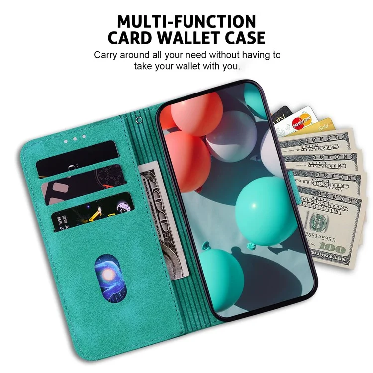 Para Motorola Moto G42 4G 7-Shape Imprinted Smartphone Stand Case Magnetic Clasp Leather Wallet Cover - Verde