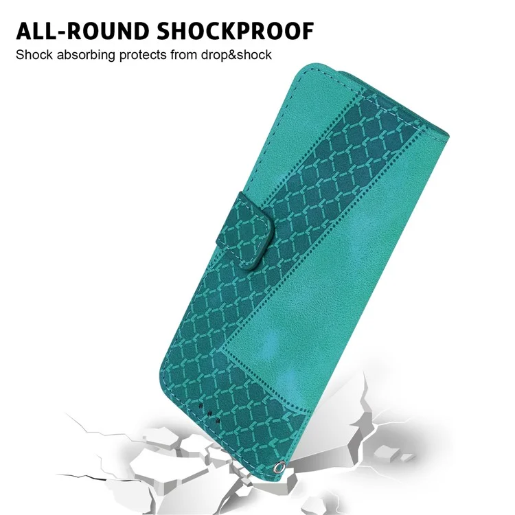 Para Motorola Moto G42 4G 7-Shape Imprinted Smartphone Stand Case Magnetic Clasp Leather Wallet Cover - Verde