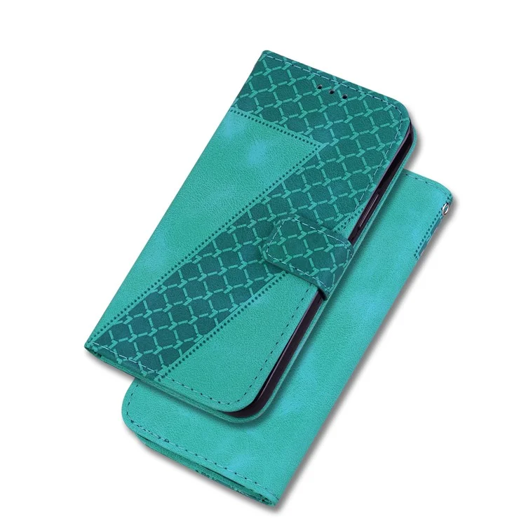 Para Motorola Moto G42 4G 7-Shape Imprinted Smartphone Stand Case Magnetic Clasp Leather Wallet Cover - Verde