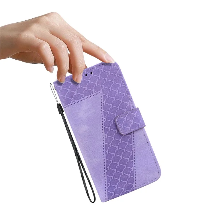 Pour Motorola Moto G62 5G 7-Shape Imprinted Phone Wallet Case PU Leather Folding Stand Cover - Purple
