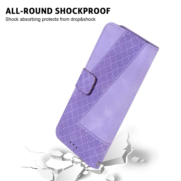 Pour Motorola Moto G62 5G 7-Shape Imprinted Phone Wallet Case PU Leather Folding Stand Cover - Purple