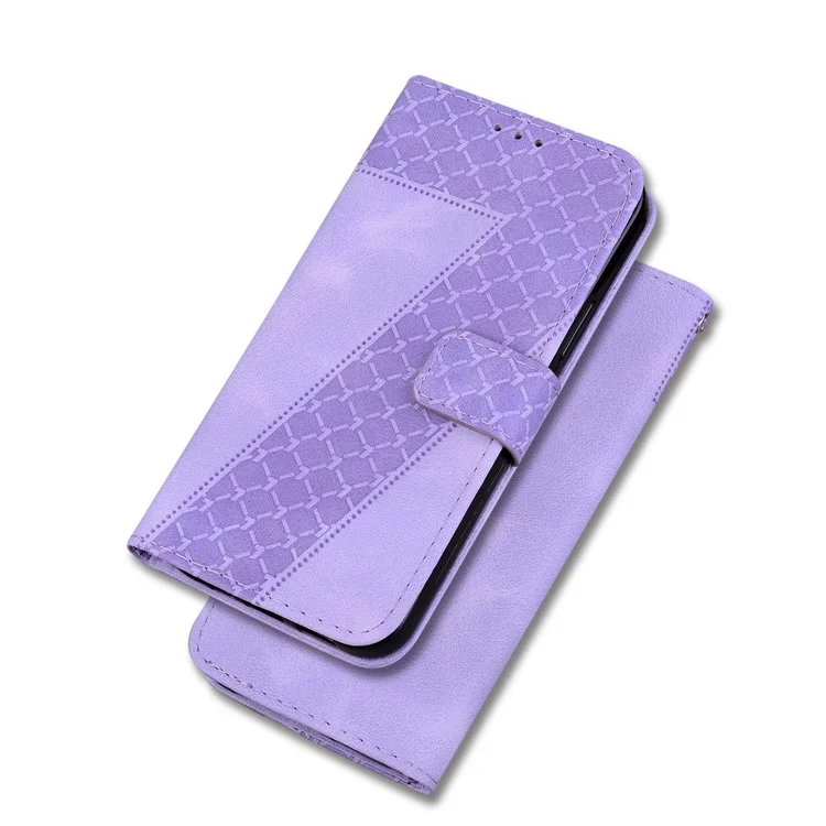 Pour Motorola Moto G62 5G 7-Shape Imprinted Phone Wallet Case PU Leather Folding Stand Cover - Purple