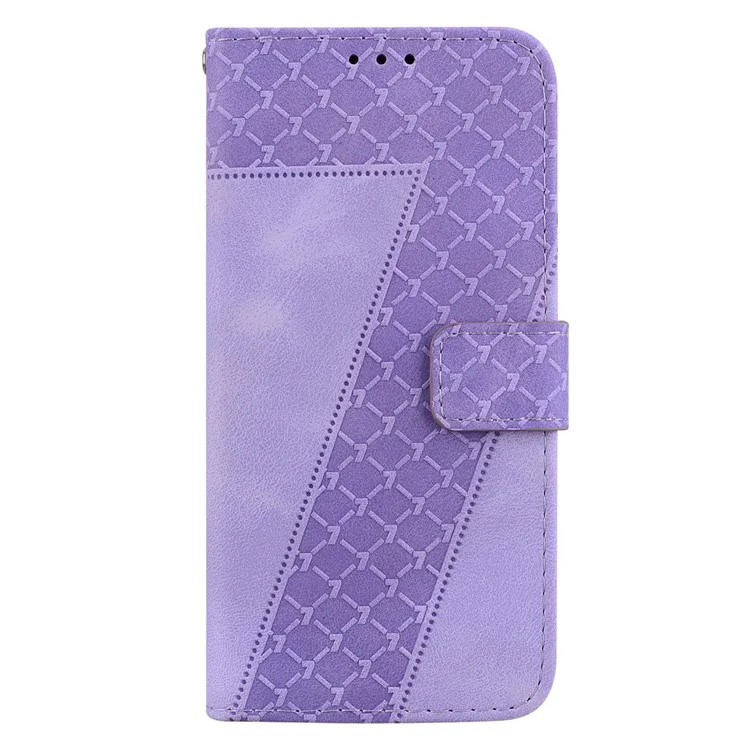 Pour Motorola Moto G62 5G 7-Shape Imprinted Phone Wallet Case PU Leather Folding Stand Cover - Purple