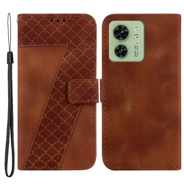 Leather Phone Cover for Motorola Edge 40 5G 7-Shape Imprinted Wallet Stand Anti-fall Case - Brown