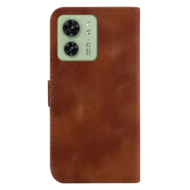 Leather Phone Cover for Motorola Edge 40 5G 7-Shape Imprinted Wallet Stand Anti-fall Case - Brown